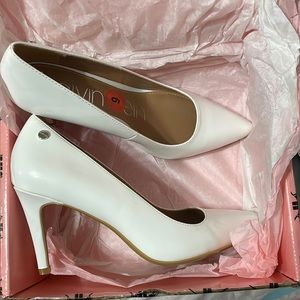Calvin Klein White Heels size 6, worn once, 3 inch heel